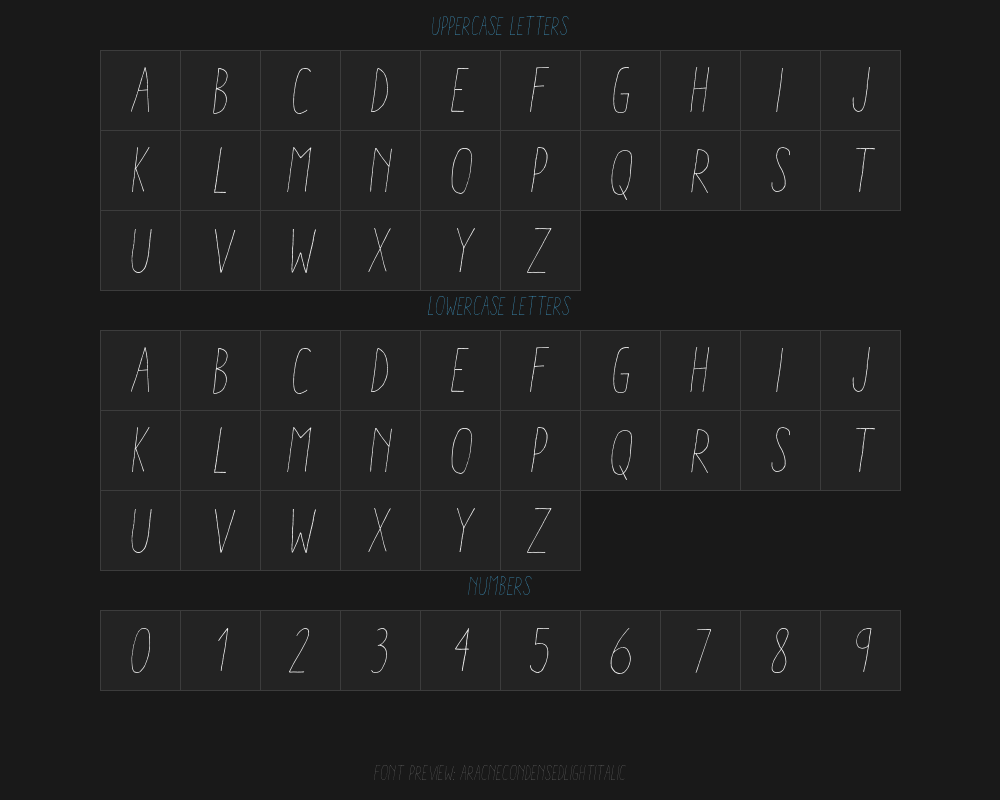 aracnecondensedlightitalicPreview image