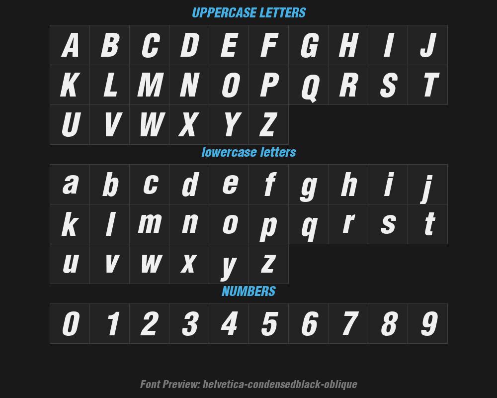 helvetica-condensedblack-obliquePreview image