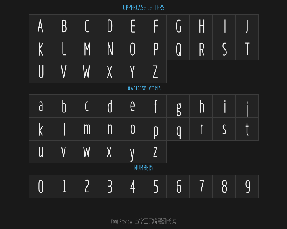 "Zaozi Gongfang Yuehei Slender Type.otfPreview