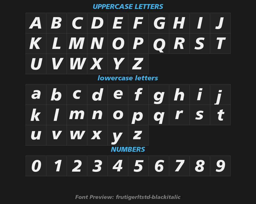 frutigerltstd-blackitalicPreview