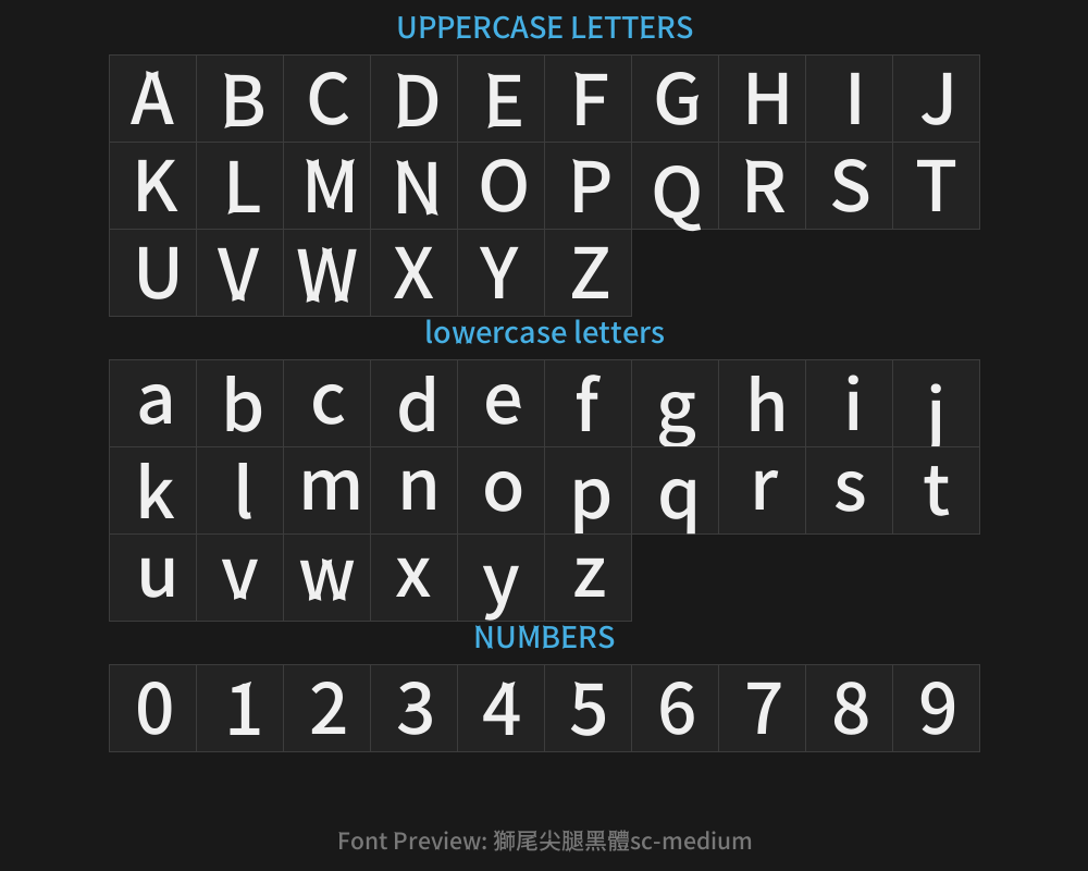 Lion tail, Pointed legs, Black typeface sc-mediumPreview