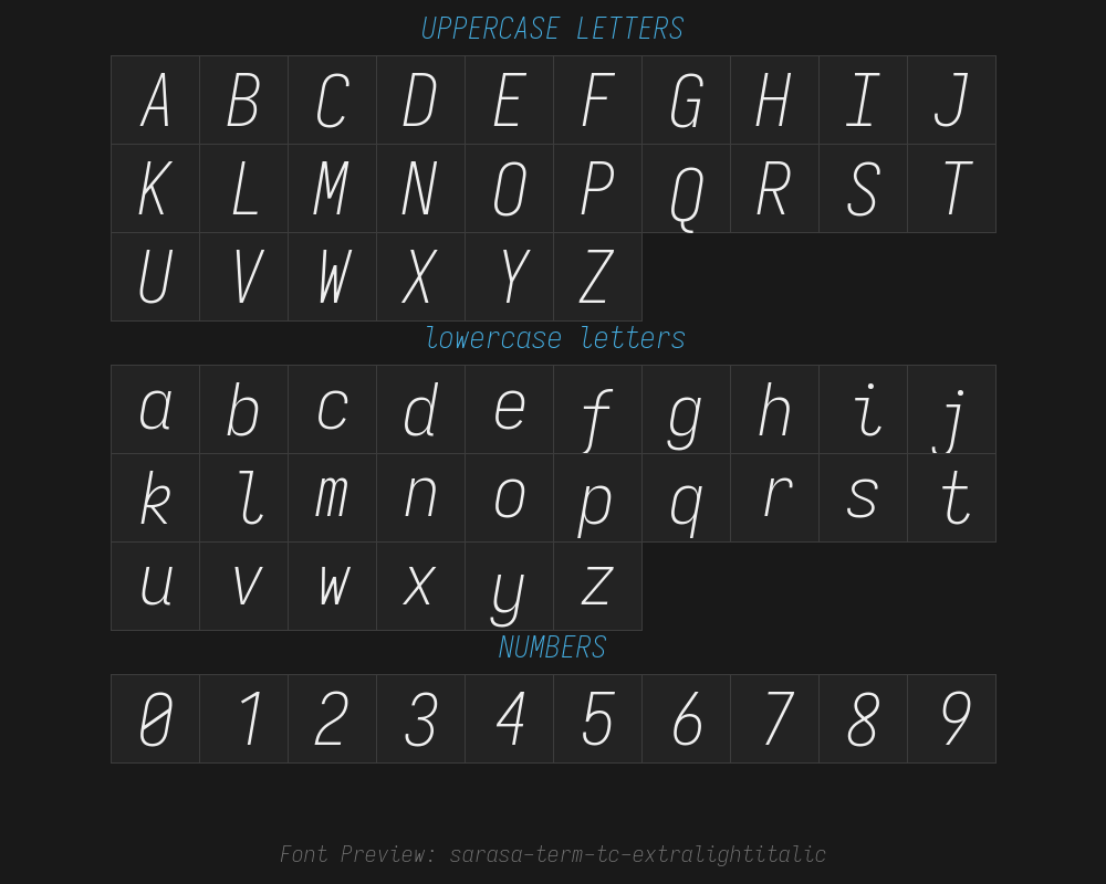 sarasa-term-tc-extralightitalicPreview