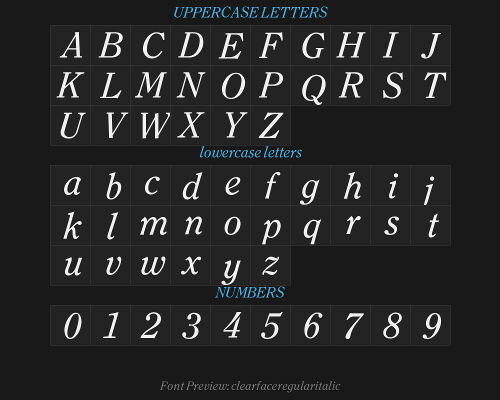 clearfaceregularitalicPreview