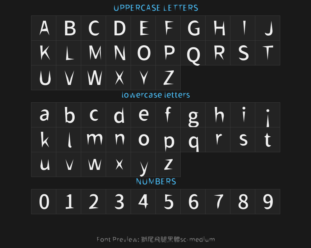 Lion-tailed Flying Leg Black typeface sc-mediumPreview