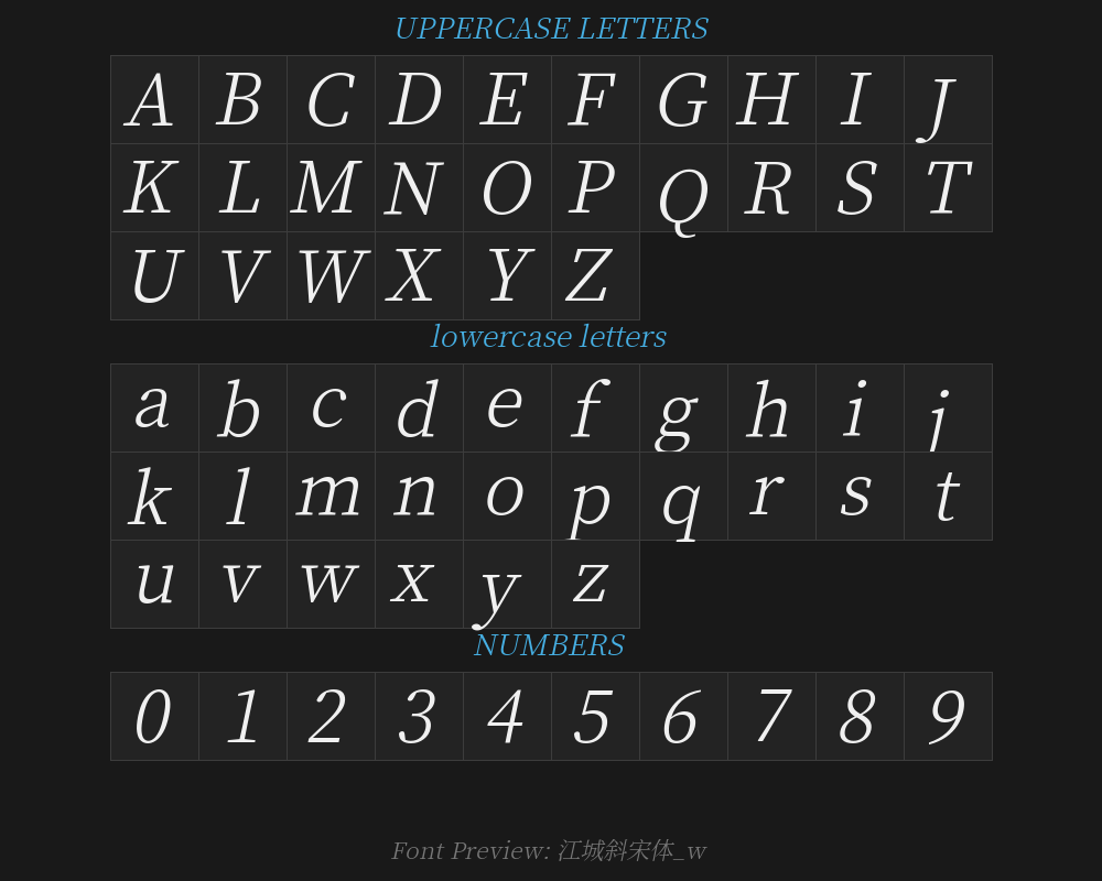 Jiangcheng Slanted Song typeface _200wPreview