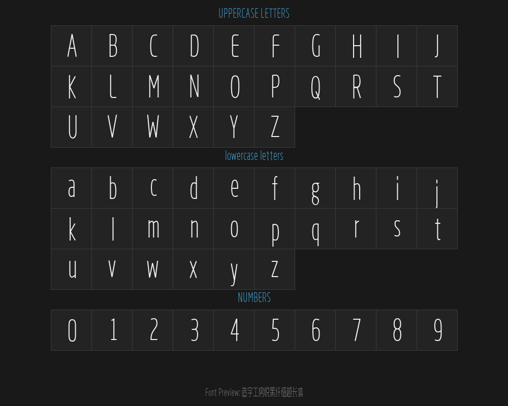 "Zaozi Gongfang Yuehei Slender and Elongated Type. ttfPreview