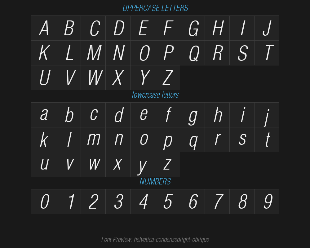 helvetica-condensedlight-obliquePreview image