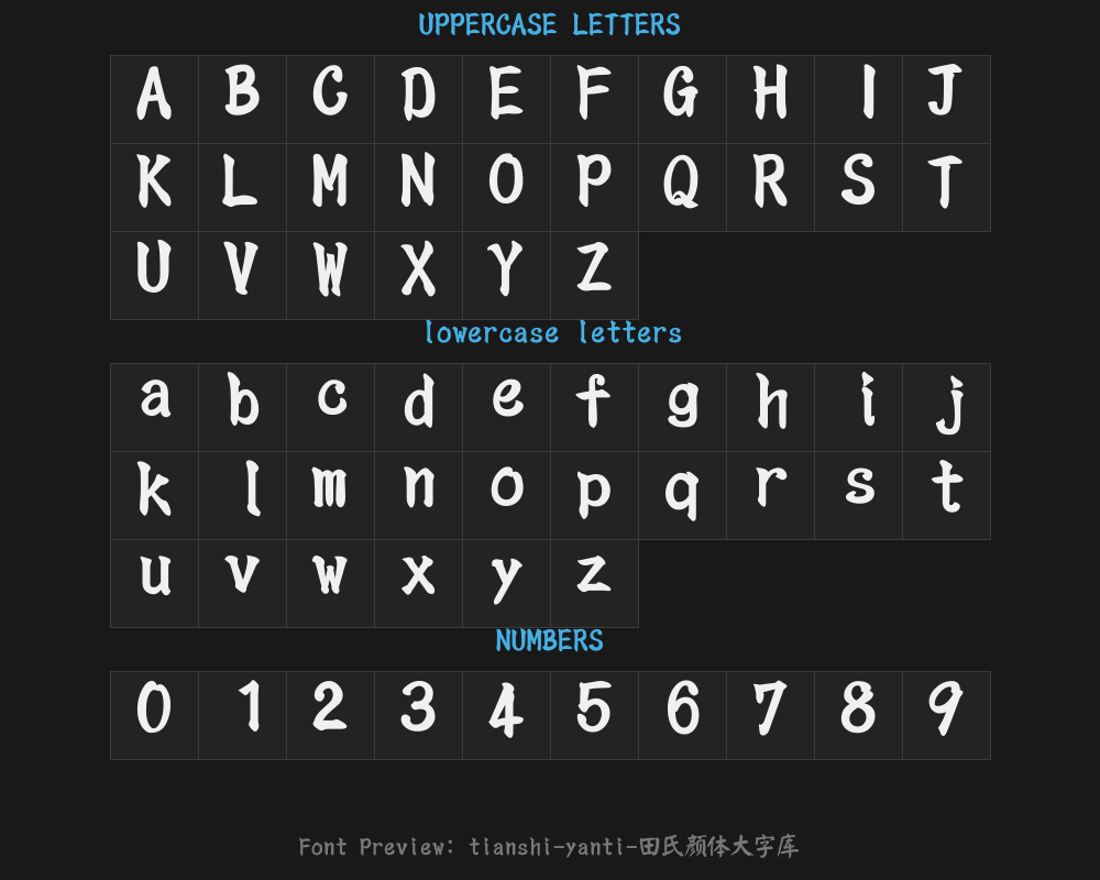 tianshi-yanti- Tian's Yan Style Large Font LibraryPreview