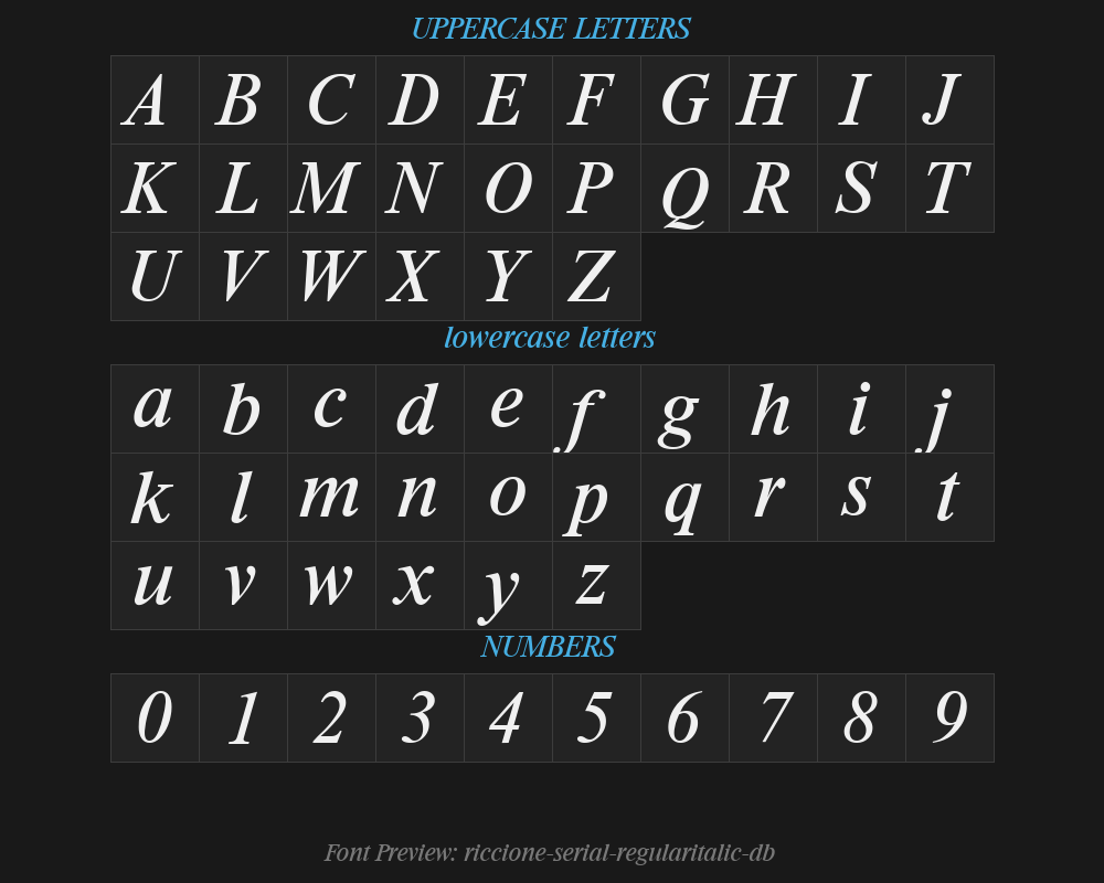 riccione-serial-regularitalic-dbPreview