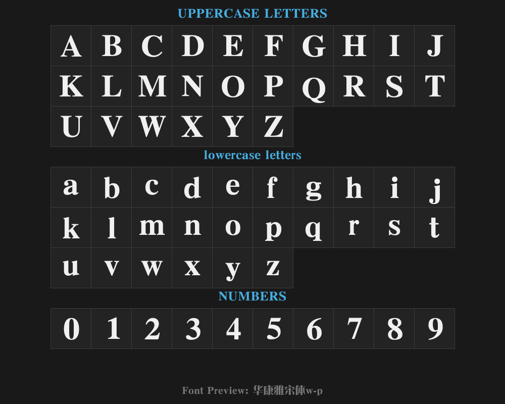 Huakang Ya Song typeface W9-pPreview