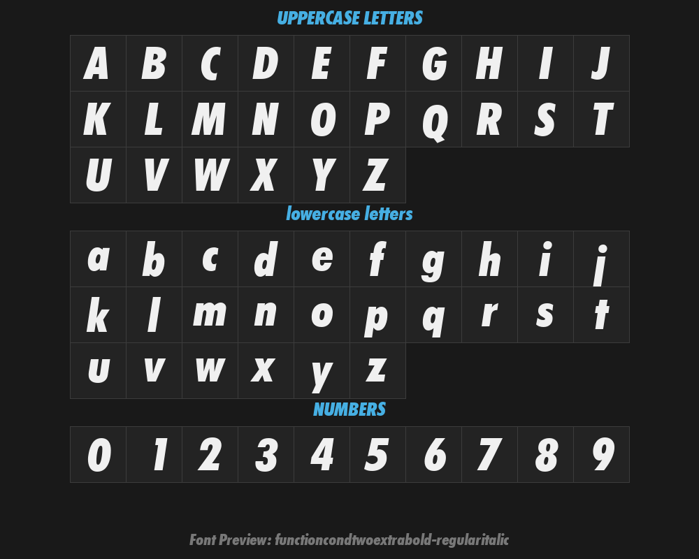 functioncondtwoextrabold-regularitalicPreview