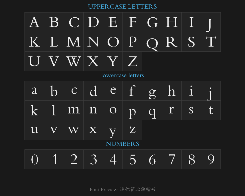 Mini Simplified Northern Wei Dynasty Regular ScriptPreview
