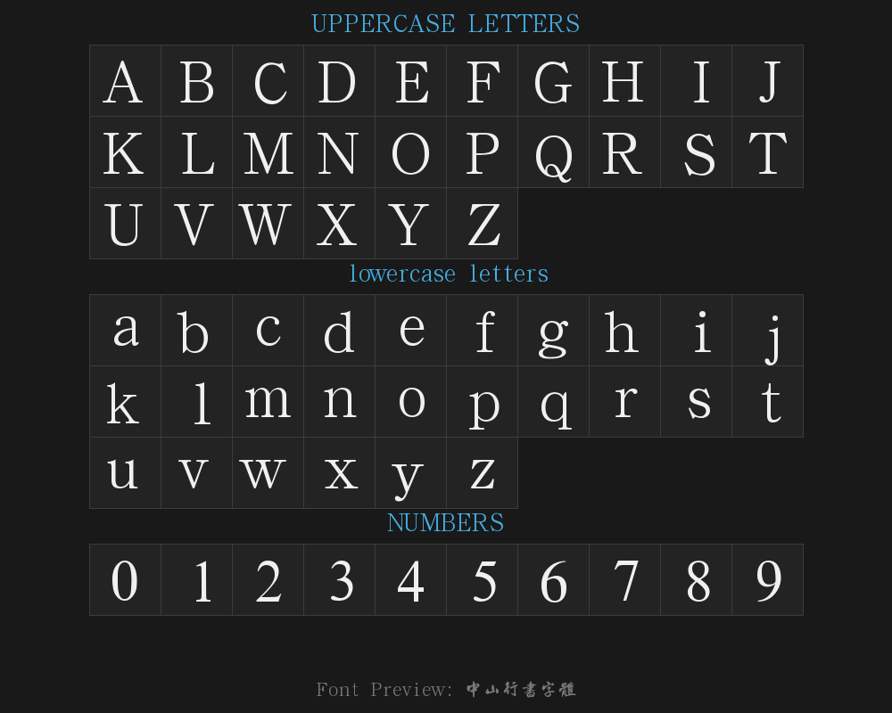 Zhongshan running script typePreview