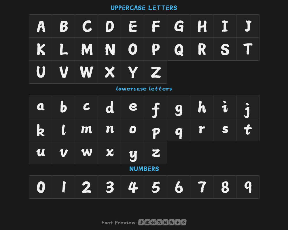 " "字 妙笔传志Hand Script.ttfPreview